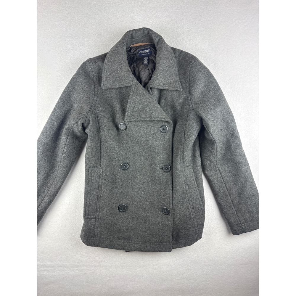 American Eagle Outfitters Womens Gray Wool Blend Double Breasted Pea Coat Size S